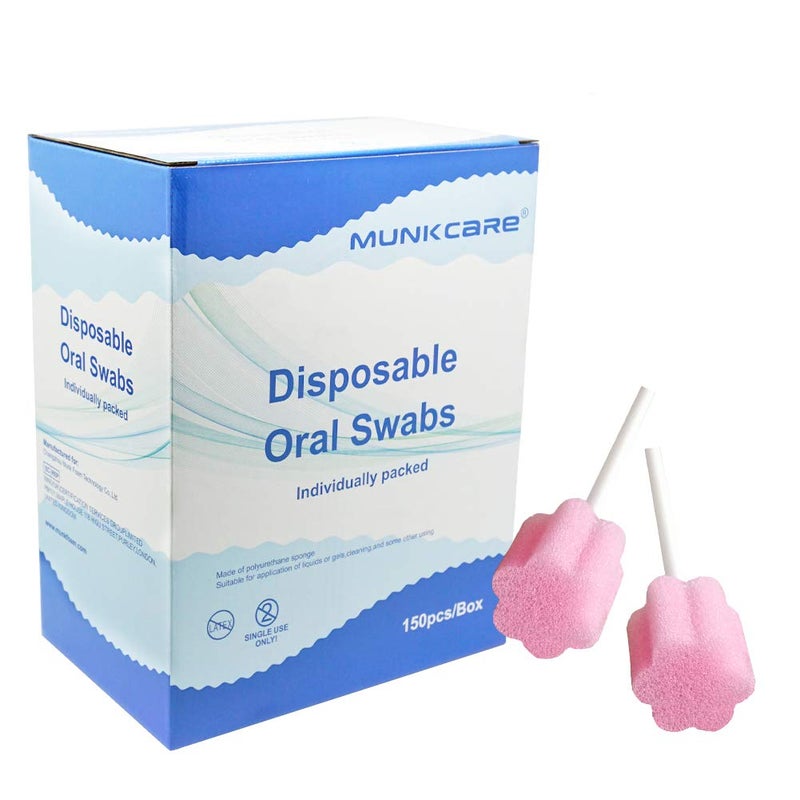 Munkcare Disposable Oral Swabstick Oral Care Foam Swabs Individually Wrapped UntreatedPink 150 counts